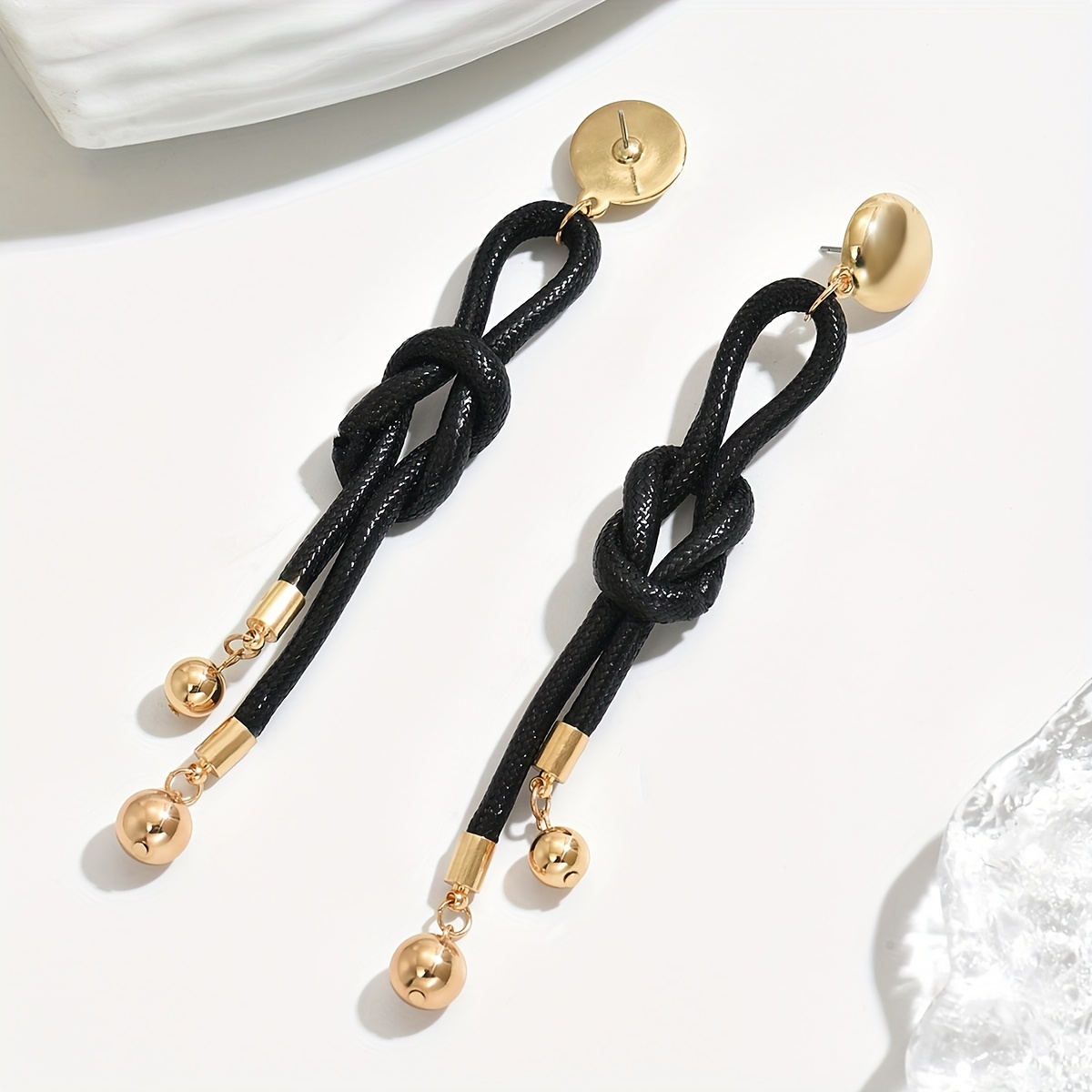 Women's Bohemian Black Rope Knot Geometric Long Stud Earrings